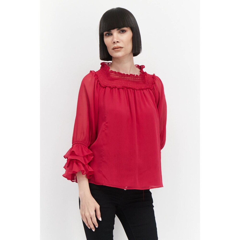 NWT CeCe Women's Small Pink Ruffle Sleeve Semi Sheer Blouse "Off the Shoulder"